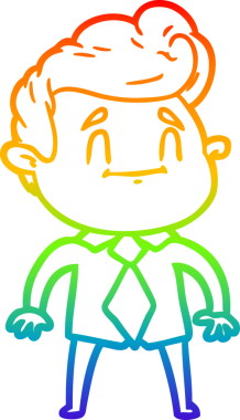 Gökkuşağı gradyan çizgisi, ofis kıyafetleri içindeki mutlu bir adamın insan tarafından çizilmiş çizimi.