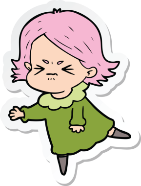 Bir insan tarafından çizilmiş kızgın bir karikatür çıkartması.