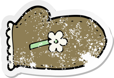 Bir insan tarafından çizilmiş fırın eldiveninin gerilimli retro yapıştırması.