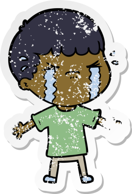 Bir insan tarafından çizilmiş ağlayan bir karikatürcünün sıkıntılı çıkartması.