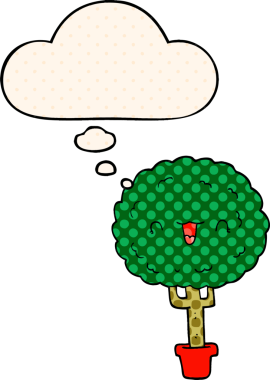 Çizgi roman tarzında bir insan tarafından çizilmiş düşünce baloncuğu olan çizgi film mutlu ağacı.