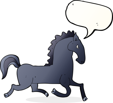 Bir insan tarafından çizilmiş konuşma balonlu siyah aygır.