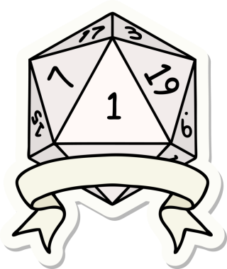 Bir insan tarafından çizilmiş doğal bir d20 zar etiketi.