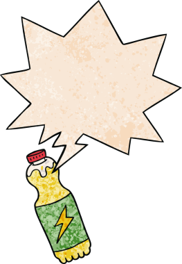 Bir insan tarafından çizilmiş eski moda konuşma baloncuklu karikatür soda şişesi.