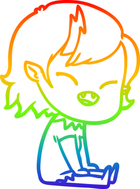 Gökkuşağı gradyan çizgi çizimi Bir insan tarafından çizilmiş gülen vampir kız çizgi filmi