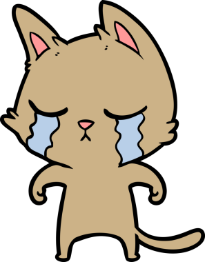 Bir insan tarafından çizilmiş ağlayan çizgi film kedisi.