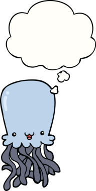 Bir insan tarafından çizilmiş düşünce baloncuklu ahtapot.