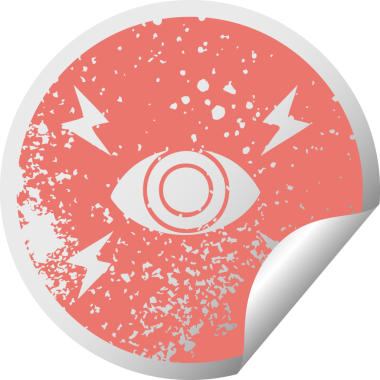 Bir insan tarafından çizilmiş mistik bir gözün çizilmiş dairesel soyma etiketi.