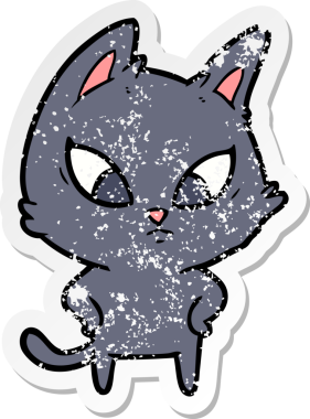 Bir insan tarafından çizilmiş kafası karışmış bir çizgi film kedisinin sıkıntılı çıkartması.