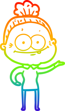 Gökkuşağı gradyan çizgi çizimi Bir insan tarafından çizilmiş mutlu yaşlı kadın