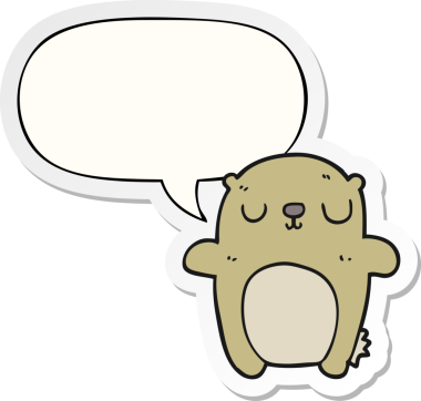 Bir insan tarafından çizilmiş baloncuk çıkartmalı çizgi film ayısı.