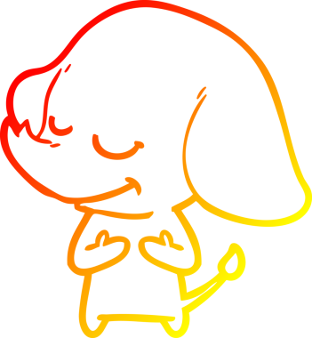 Bir insan tarafından çizilmiş gülümseyen bir filin sıcak çizgi çizimi