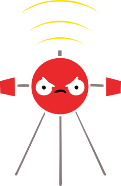 Bir insan tarafından çizilmiş düz renkli bir uydu karikatürü