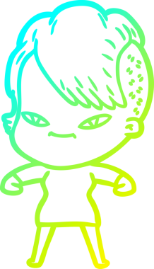 Hipster saç kesimi bir insan tarafından çizilmiş hoş bir çizgi film kızı çizimi.