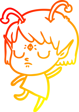 Bir insan tarafından çizilmiş bir uzaylı kız çizgi çizimi.