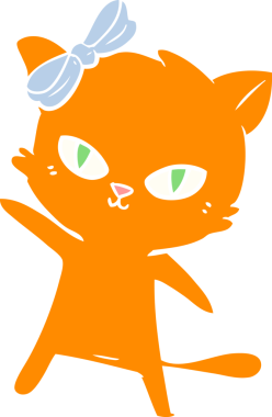 Sevimli düz renkli çizgi film kedisi bir insan tarafından çizilmiş.