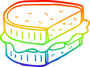 Gökkuşağı gradyan çizgisi bir insan tarafından çizilmiş tost sandviçin çizimi