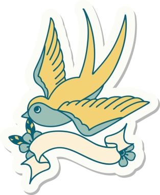 Bir insan tarafından çizilmiş bir kırlangıç sancağına sahip dövme stili.