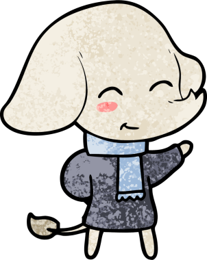 Bir insan tarafından çizilmiş kışlık giysili şirin bir fil.