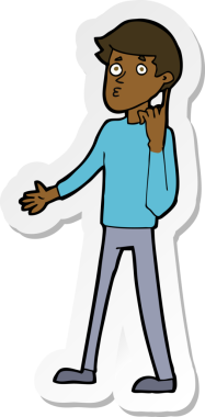 Bir insan tarafından çizilmiş soru soran bir karikatürcünün çıkartması.