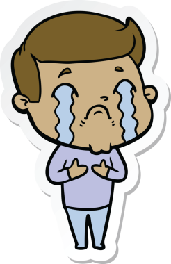 Bir insan tarafından çizilmiş, ağlayan bir çizgi film karakterinin çıkartması.