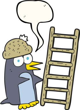 Bir insan tarafından çizilmiş merdiveni olan serbest konuşma balonu pengueni.