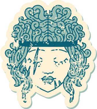 Bir insan tarafından çizilmiş barbar bir insanın grunge sticker 'ı.