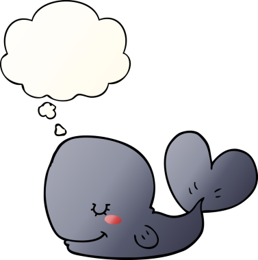 Düşünce baloncuğu olan karikatür balinası bir insan tarafından çizilmiş.