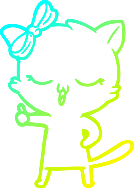 Bir insan tarafından kafasında yay olan çizgi film kedisinin soğuk gradyan çizimi