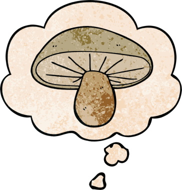 Bir insan tarafından çizilmiş grunge desenli düşünce baloncuklu mantar.