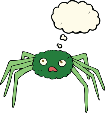 Bir insan tarafından çizilmiş düşünce baloncuklu çizgi film örümceği