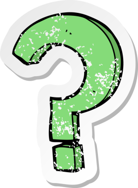 Bir insan tarafından çizilmiş bir karikatür soru işaretinin gerilimli retro yapıştırması