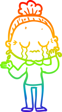 Gökkuşağı gradyan çizgi çizimi bir insan tarafından çizilmiş ağlayan yaşlı bir kadın