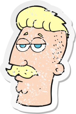 Hipster saç kesimi bir insan tarafından çizilmiş bir çizgi film karakterinin gerilimli geçmiş yapıştırması.