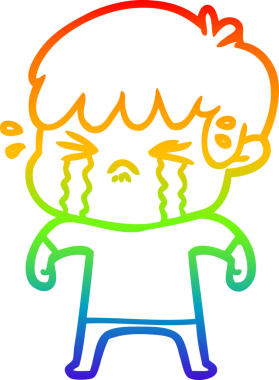 Gökkuşağı gradyan çizimi bir insan tarafından çizilmiş ağlayan bir çizgi çocuk çizimi