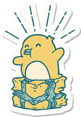 Bir insan tarafından çizilmiş dövme stili penguen etiketi.