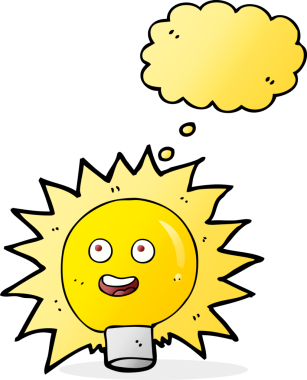 Bir insan tarafından çizilmiş düşünce baloncuklu karikatür elektrik ampulü