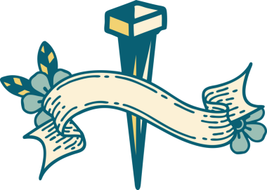 Bir insan tarafından çizilmiş demir çivi sancağıyla geleneksel dövme