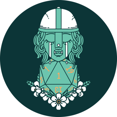 Ağlayan Ork savaşçı karakteri ikonu. Bir insan tarafından çizilmiş doğal bir D20 rulosu.