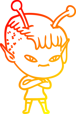 Bir insan tarafından çizilmiş sevimli bir uzaylı kız çizgi çizimi.