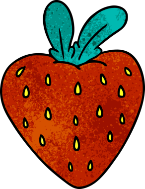 Bir insan tarafından çizilmiş taze bir çileğin el çizimi karikatürü.