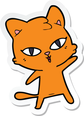 Bir insan tarafından çizilmiş çizgi film kedisinin çıkartması.