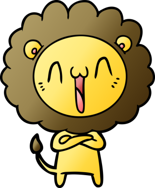 Bir insan tarafından çizilmiş mutlu çizgi film aslanı.