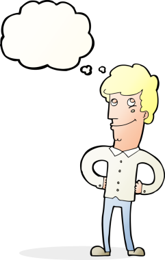 Bir insan tarafından çizilmiş düşünce balonlu mutlu adam çizgi filmi.