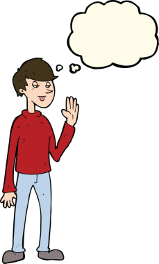 Bir insan tarafından çizilmiş düşünce baloncuğu olan bir çizgi film adamı.