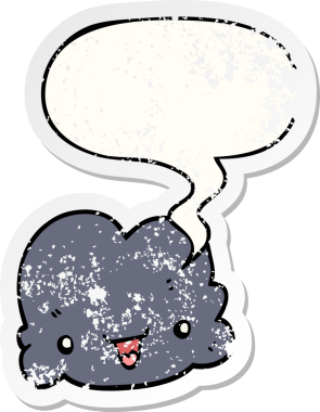 çizgi film küçük mutlu bulut konuşma baloncuğu sıkıntılı eski bir çıkartma bir insan tarafından çizilmiş