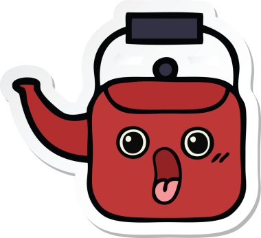 Bir insan tarafından çizilmiş şirin bir çaydanlığın çıkartması.