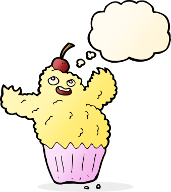 Bir insan tarafından çizilmiş düşünce balonlu kek canavarı.