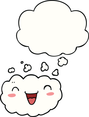 Bir insan tarafından çizilmiş düşünce baloncuklu mutlu çizgi film bulutu