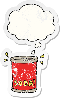 Düşünce baloncuklu çizgi film gazozu insan tarafından çizilmiş yıpranmış bir çıkartma gibi.